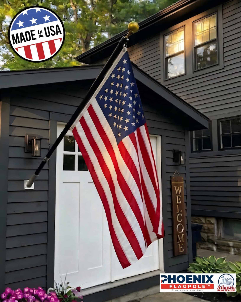 Phoenix 6FT Commercial Aluminum Outrigger Flag Pole Set USA Flag