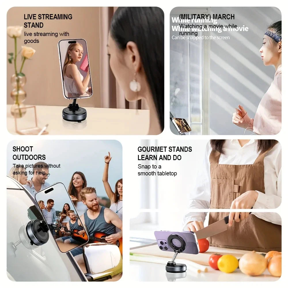 K007 Strong Magnetic Car Phone Holder Foldable Design 360° Adjustable Vacuum Mount for Car/Desk/Bathroom/Universal Use