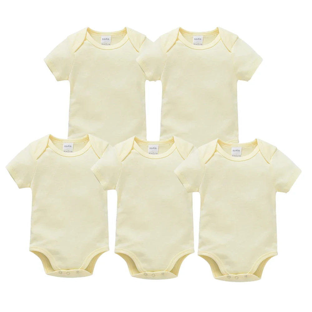 Kavkas 3PCS 5PCS Baby Boys Girls Clothes Solid White Short Sleeve Cotton Baby Bodysuits body bebe 0-24 months Newborn Jumpsuit