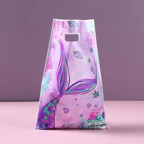 10PCS Little Mermaid Party Candy Bags – Kids Birthday Goodie Bags, Baby Shower & 1st Birthday Gift Bags, Handbag Style Party Supplies