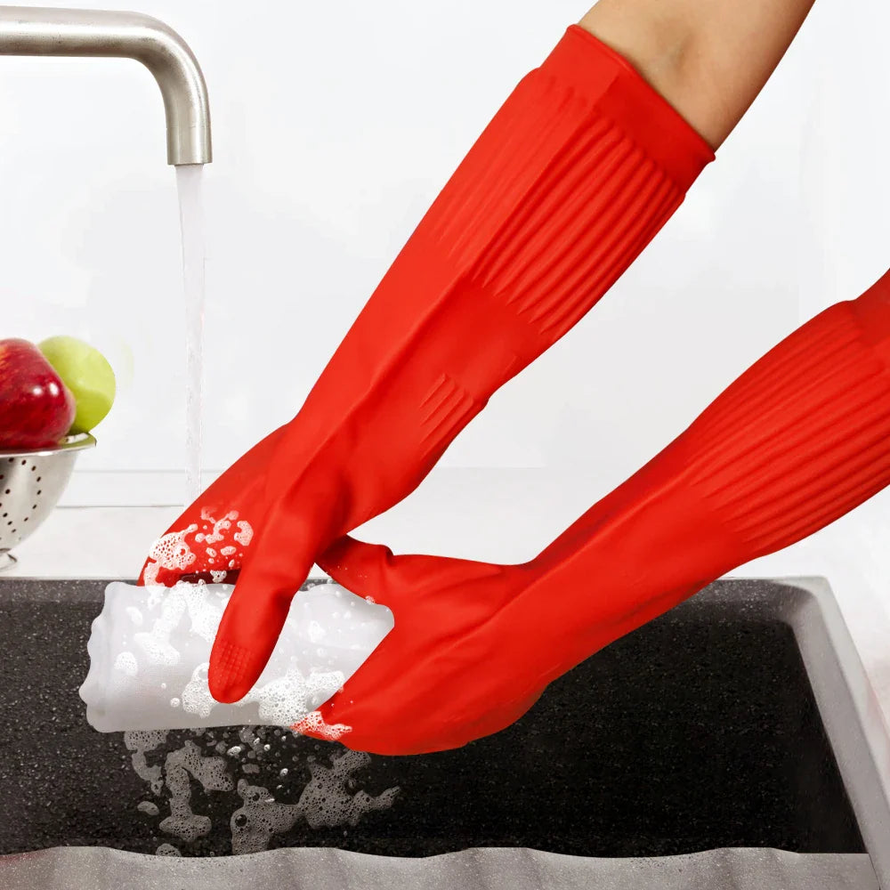 Lengthen Dishwashing Cleaning Silicone Gloves Rubber Dish Washing Glove Scrubber for Household Kitchen Clean Tool