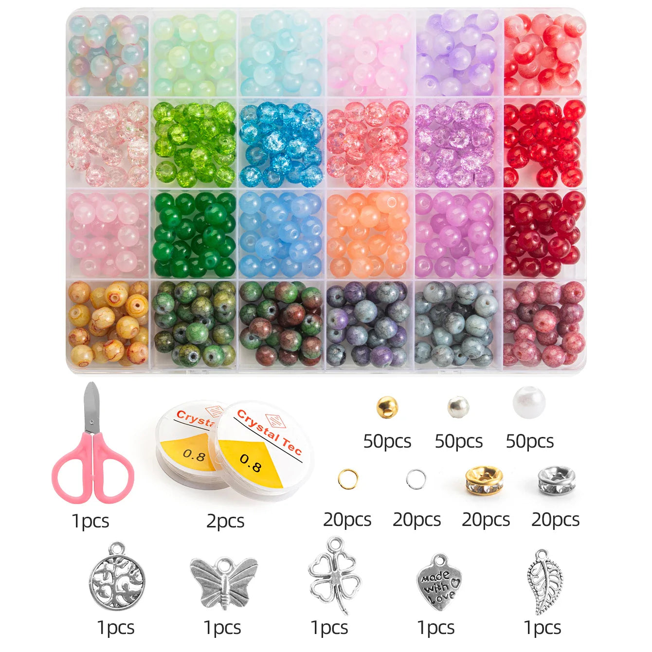 Glass Beads Bracelet Making Kits 28 Colors 8mm Crystal Beads Round Gemstone Stone Beads with Accessories for Jewelry Making DIY