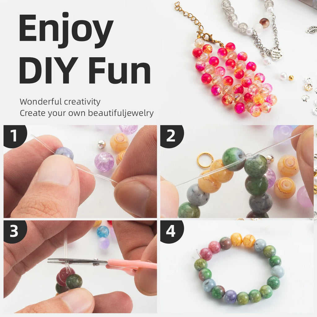 Glass Beads Bracelet Making Kits 28 Colors 8mm Crystal Beads Round Gemstone Stone Beads with Accessories for Jewelry Making DIY