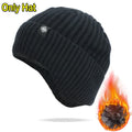 Outdoor Men’s Winter Knitted Bomber Hat – Plush Lined Peaked Cap with Earmuffs | Warm Faux Fur Cycling Hat for Cold Weather Protection