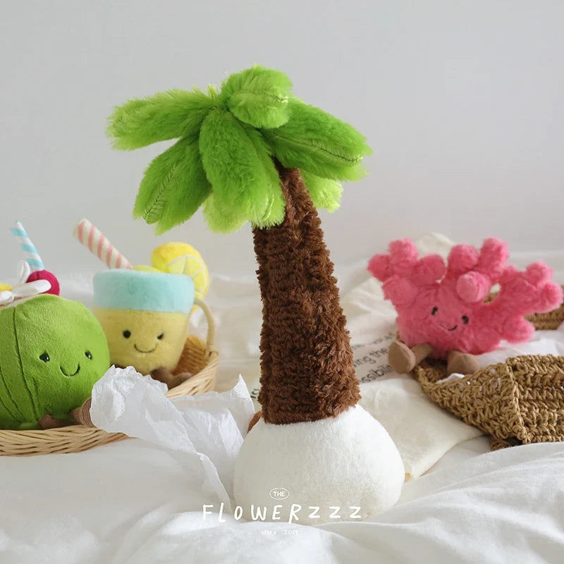 Lemonade Coconut Plush Toy – Very Soft Palm Tree & Red Coral Cartoon Doll, Cute Home Décor & Christmas Gift