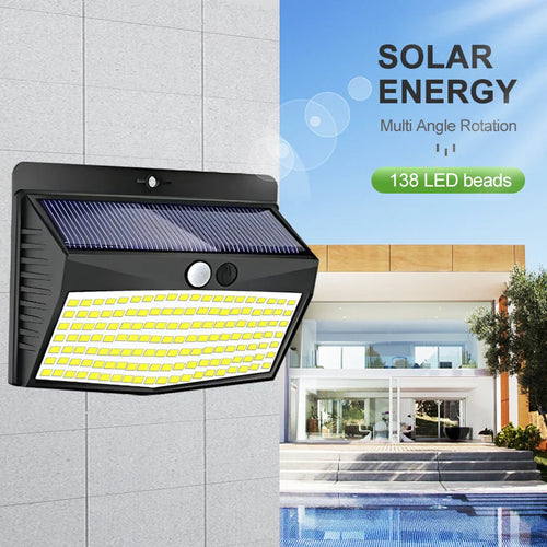 138 LED Solar Light Outdoor 4PCS Solar Wall Lamp Human Body Sensor 3 Mode Waterproof Garden Decor Street Lights Sunlight Powered
